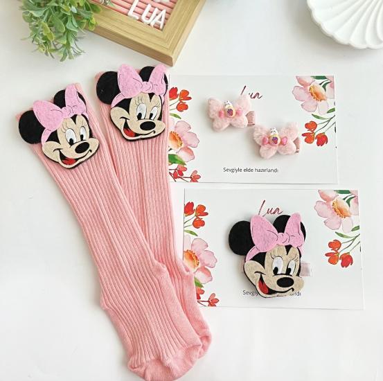 Minnie mouse figürlü çorap ve toka seti