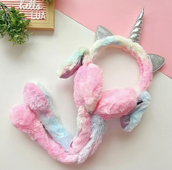 Unicorn peluş oynayan kulak detaylı  kulaklık 