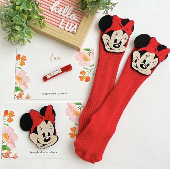 Minnie mouse çorap ve toka seti